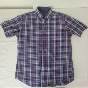 Bugatchi Men’s Plaid Short Sleeve Button Front Shirt Size Medium Multicolor